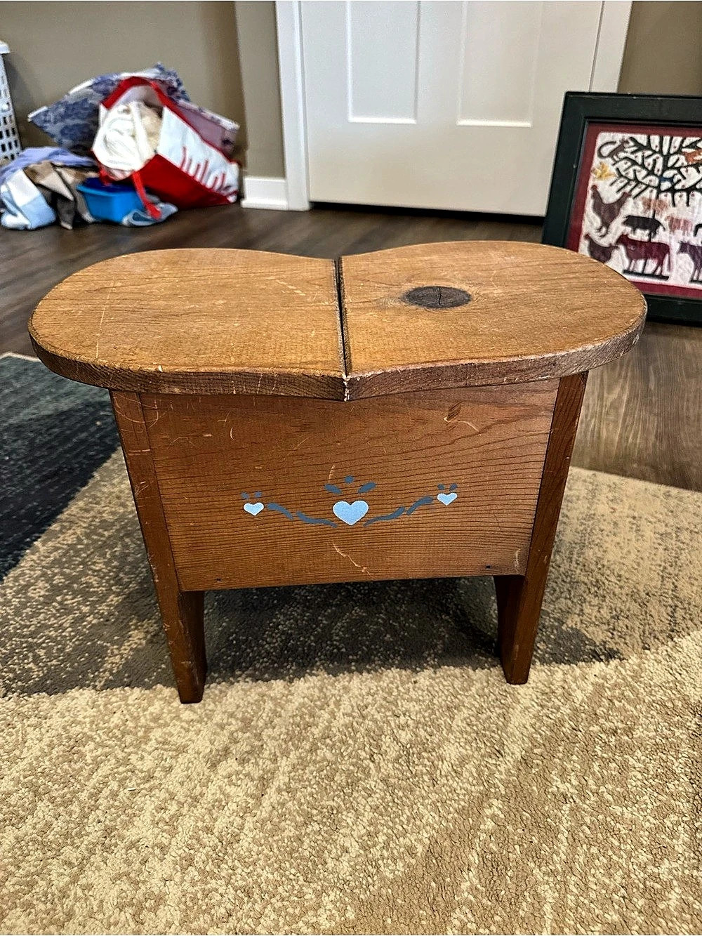 Wooden heart sewing bench